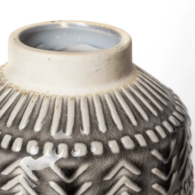 8" Gray Abstract Cylinder Ceramic Table Vase