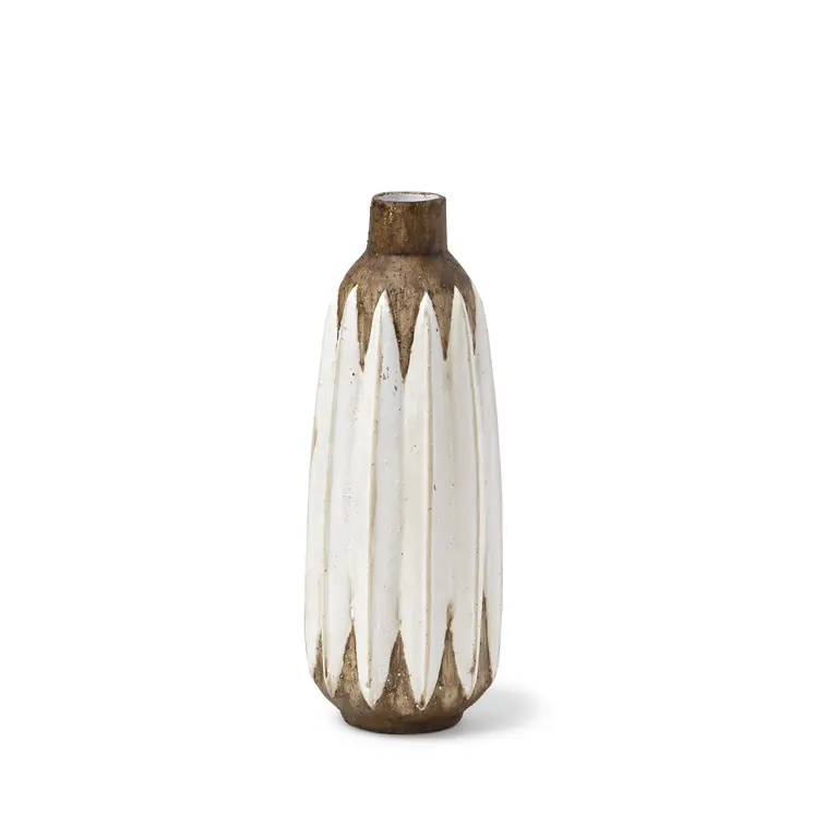 14" Brown And White Abstract Cylinder Ceramic Table Vase