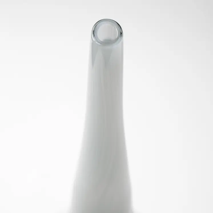 21" Blue Gray and Taupe Handblown Spun Glass Vase
