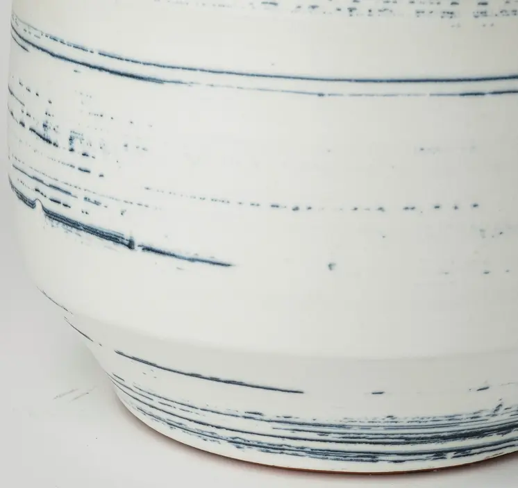 10" Blue Sand And White Abstract Cylinder Ceramic Table Vase