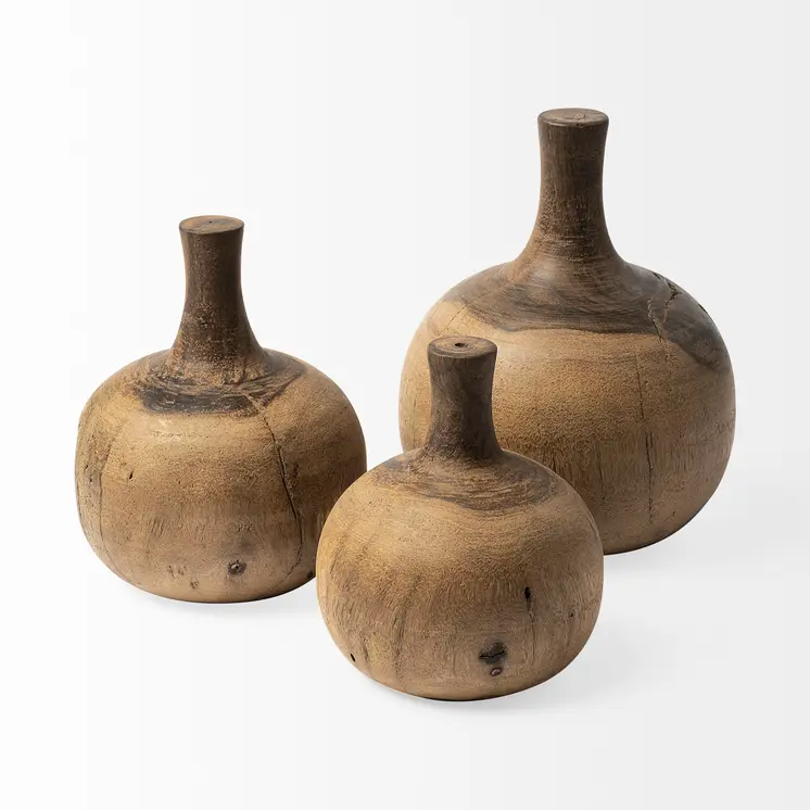 8" Brown Abstract Cylinder Solid Wood Table Vase