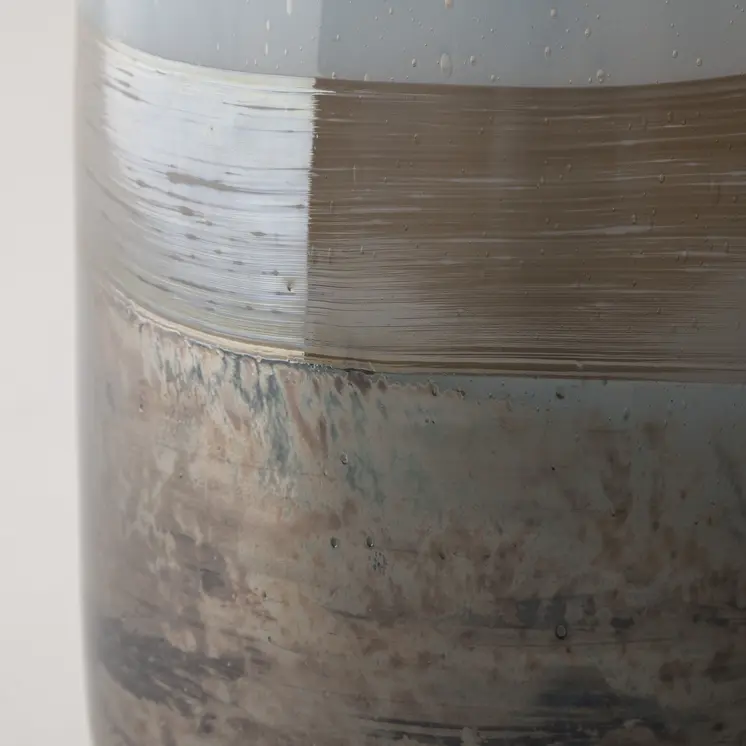 13" Blue And Gray Abstract Cylinder Crystal Glass Table Vase