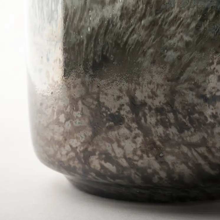 13" Blue And Gray Abstract Cylinder Crystal Glass Table Vase