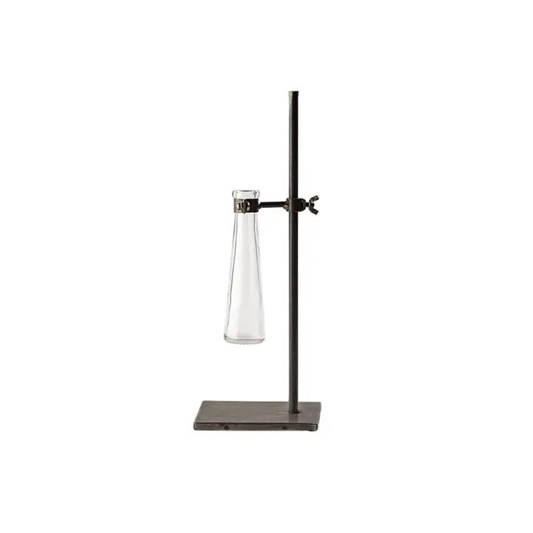 Set of Two Dark Brown Abstract Metal Cylinder Table Vases