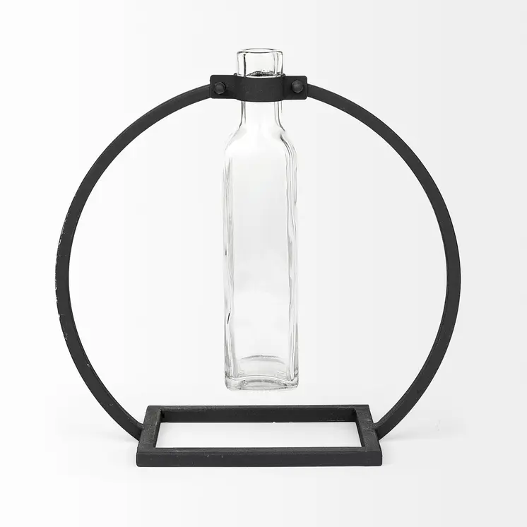 10" Black Abstract Cylinder Metal Table Vase