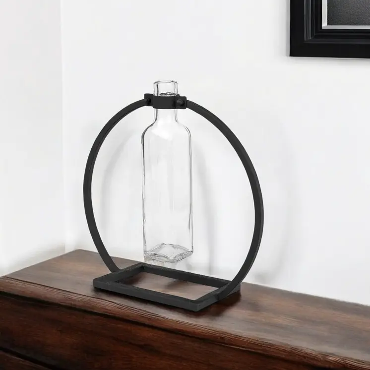 10" Black Abstract Cylinder Metal Table Vase