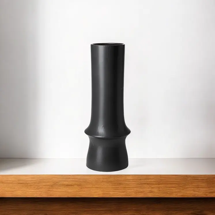 17" Black Abstract Cylinder Ceramic Table Vase