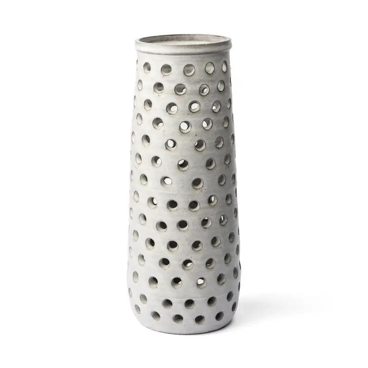 19" White Abstract Cylinder Ceramic Table Vase