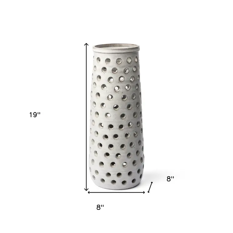 19" White Abstract Cylinder Ceramic Table Vase