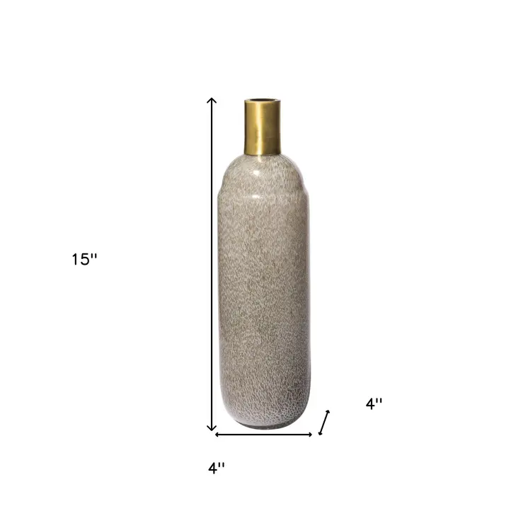 15" Brown Abstract Cylinder Crystal Glass Table Vase