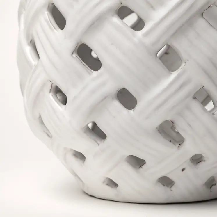 8" White Abstract Cylinder Ceramic Table Vase