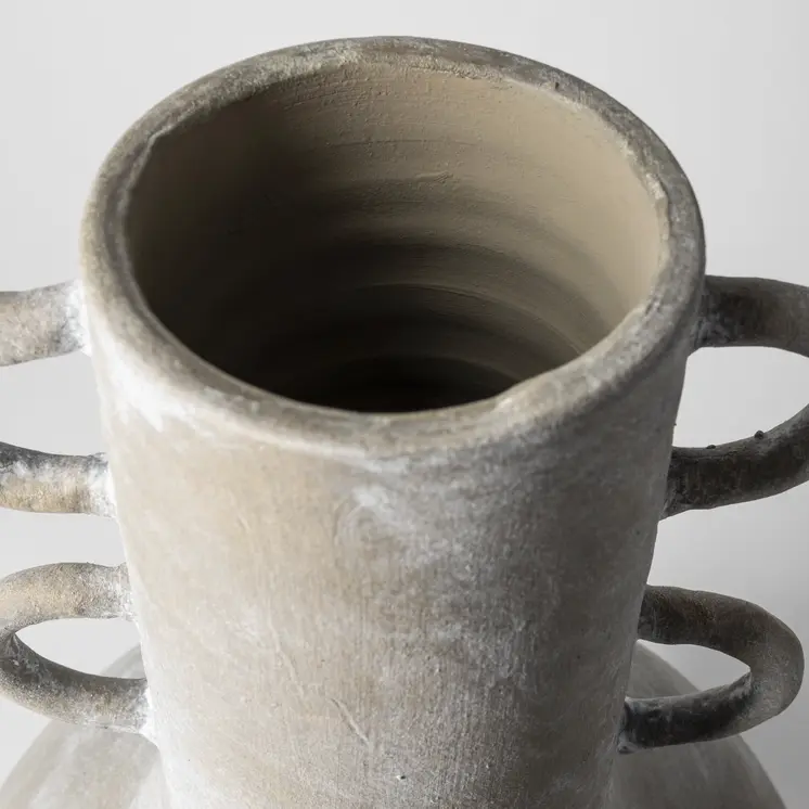 Rustic Whitewash Brown Double Handle Ceramic Vase