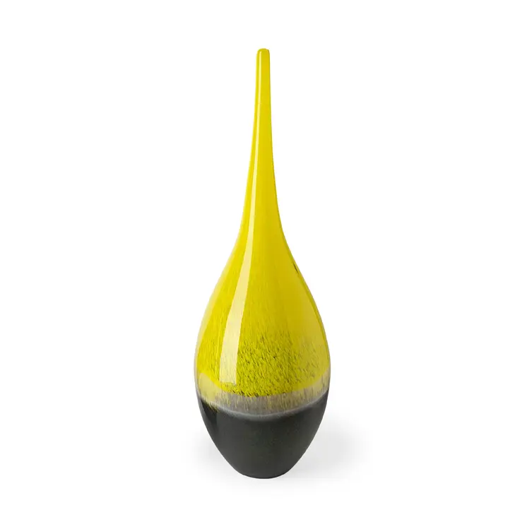 21" Yellow Abstract Cylinder Crystal Glass Table Vase
