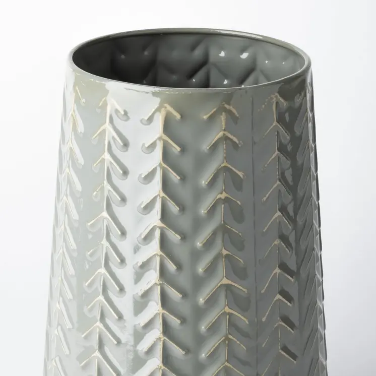 11" Green Abstract Cylinder Metal Table Vase