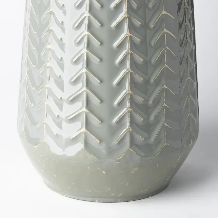 11" Green Abstract Cylinder Metal Table Vase