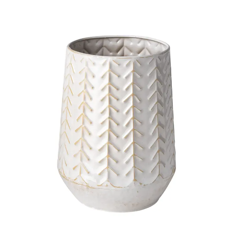 9" White Abstract Cylinder Metal Table Vase
