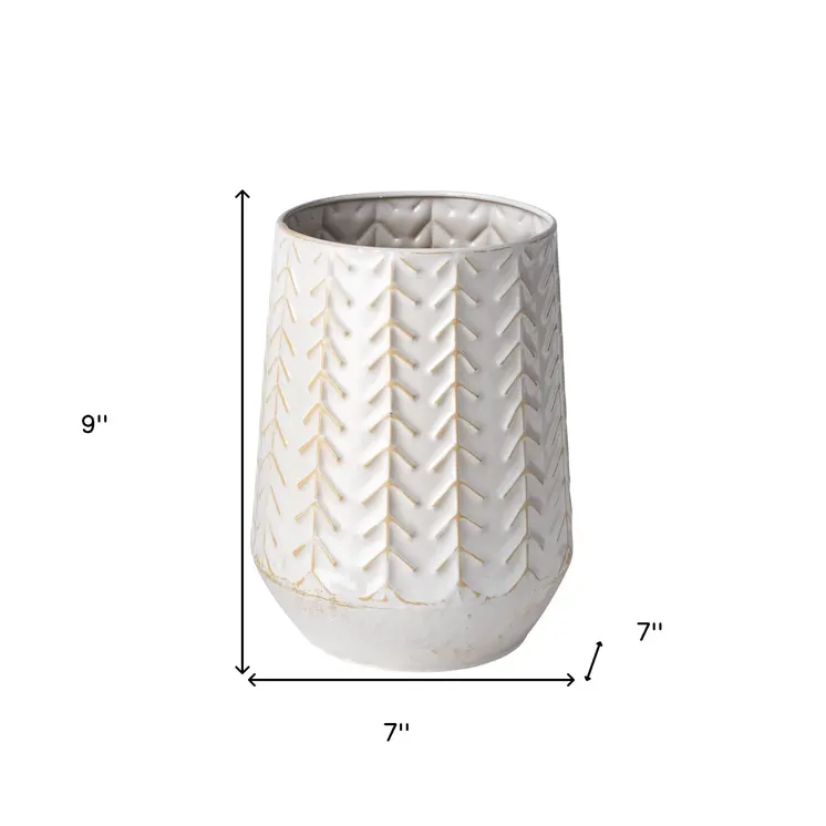 9" White Abstract Cylinder Metal Table Vase