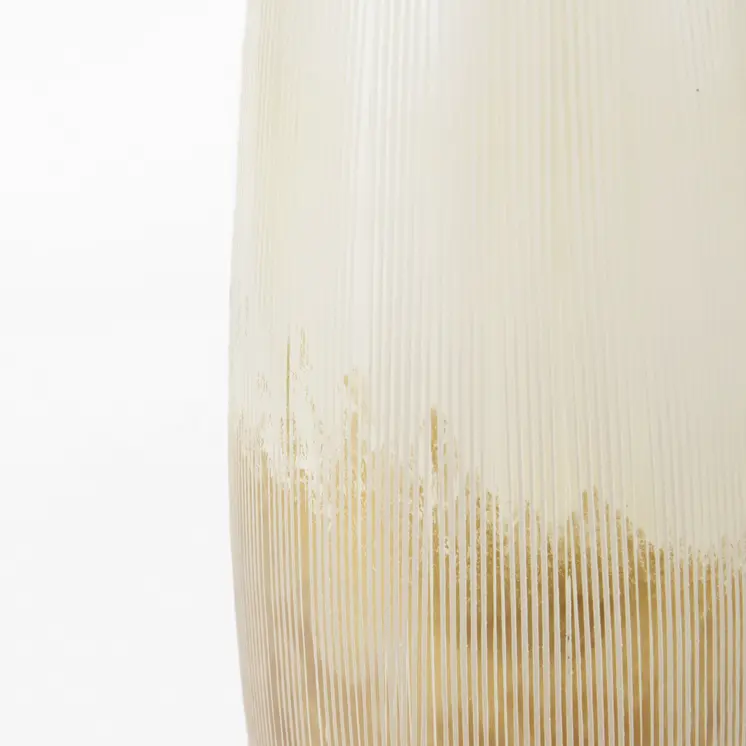 14" Creamy White and Gold Ombre Striped Glass Vase