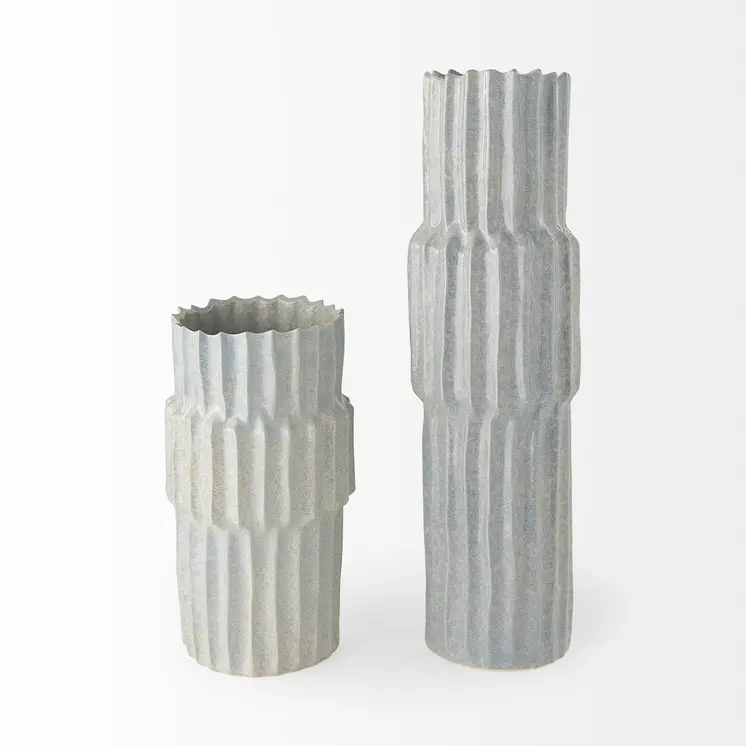 23" Gray Abstract Cylinder Ceramic Table Vase