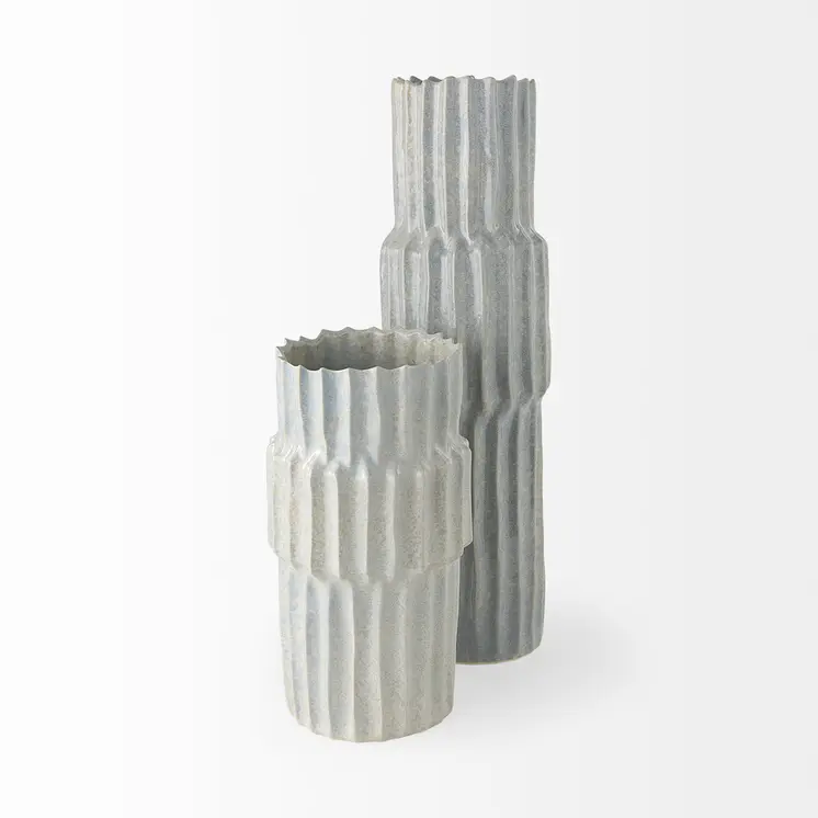 23" Gray Abstract Cylinder Ceramic Table Vase