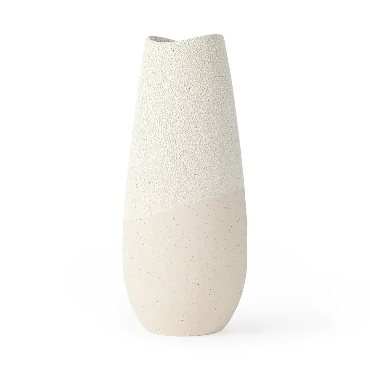 14" Cream Abstract Cylinder Ceramic Table Vase
