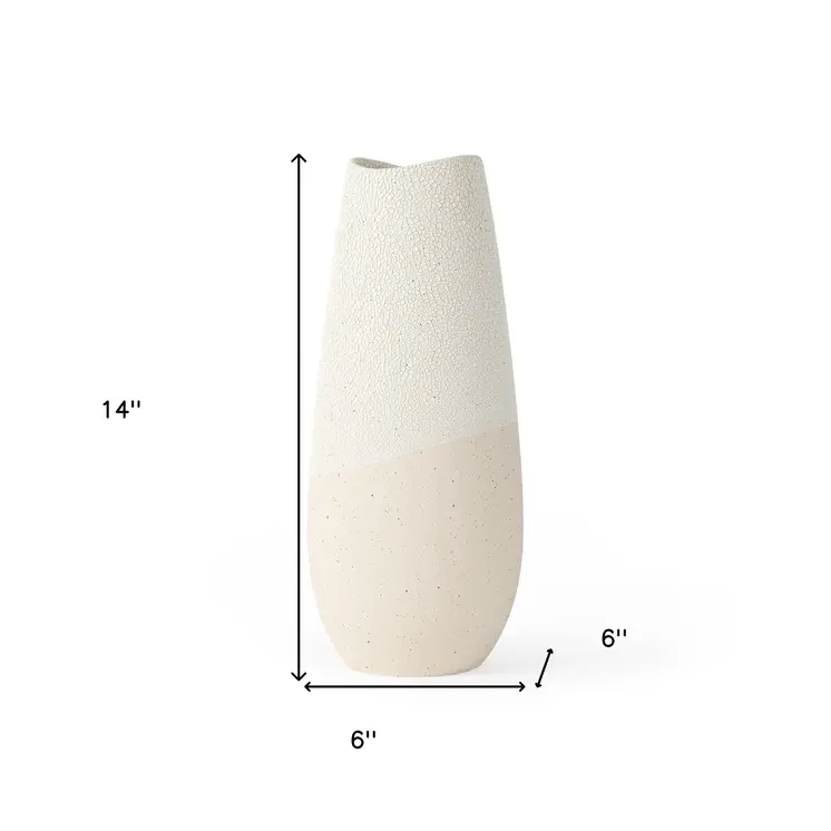 14" Cream Abstract Cylinder Ceramic Table Vase