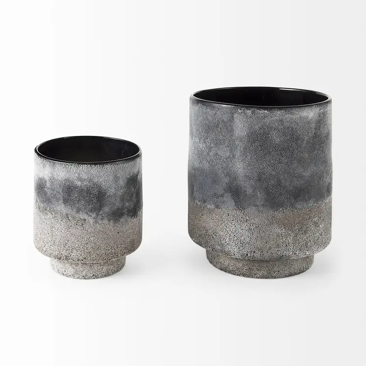 6" Brown And Black Abstract Cylinder Ceramic Table Vase
