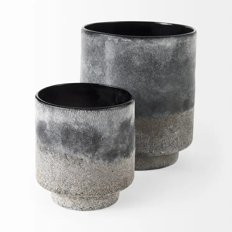 9" Brown And Black Abstract Cylinder Ceramic Table Vase