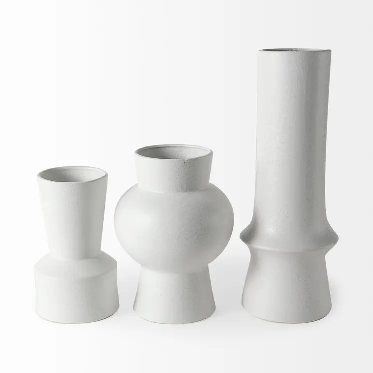 9" White Abstract Cylinder Ceramic Table Vase