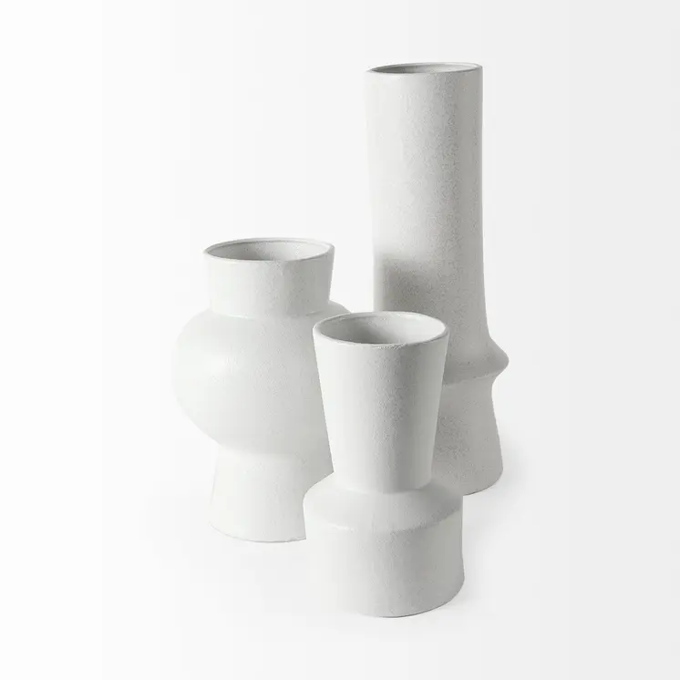 9" White Abstract Cylinder Ceramic Table Vase