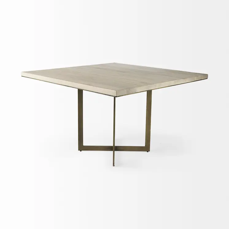 Modern Square Wood and Gold Dining Table
