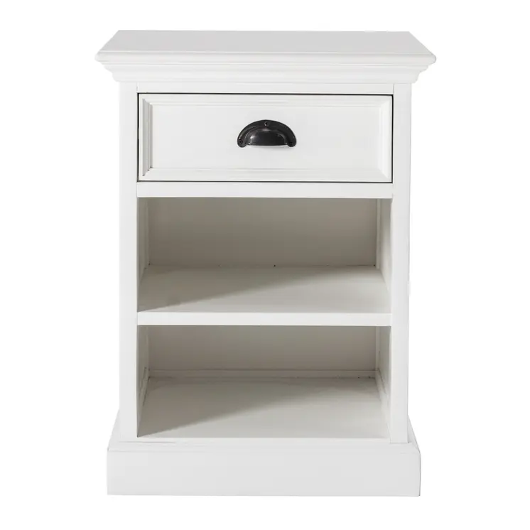 24" White Solid Wood Distressed One Drawer Nightstand