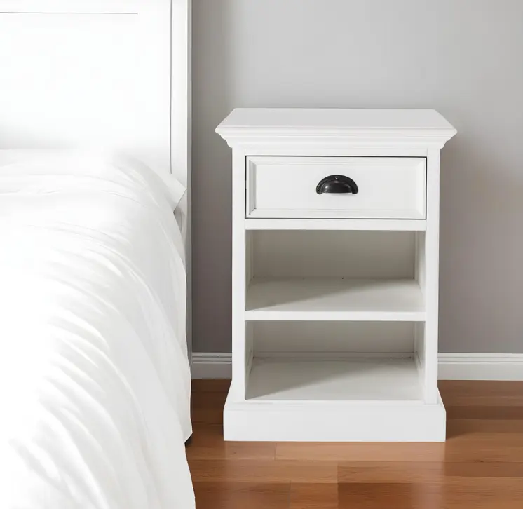 24" White Solid Wood Distressed One Drawer Nightstand