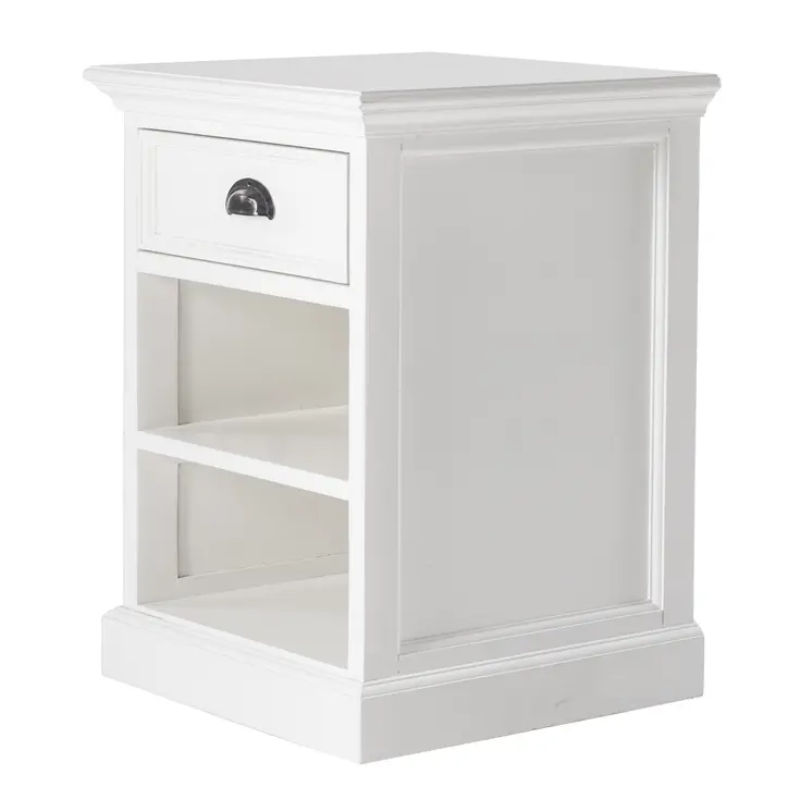 24" White Solid Wood Distressed One Drawer Nightstand