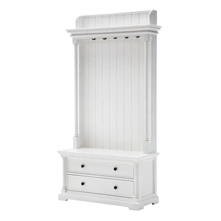 Classic White Hall Tree Coat Rack with Drawers