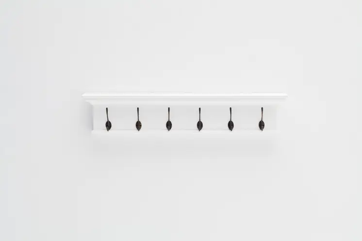 39" Classic White Wood Six Hook Hanging Coat Rack