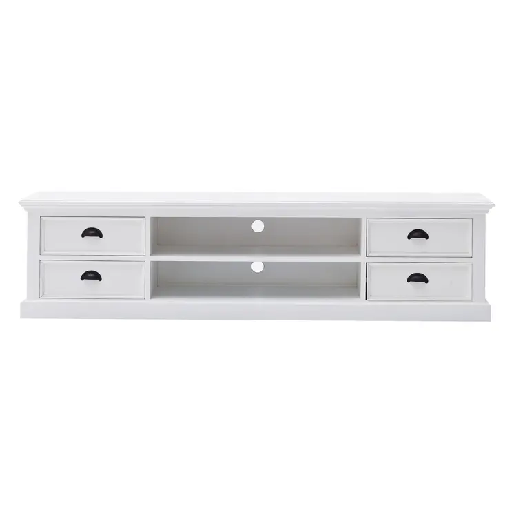 71" White Solid Wood Enclosed and Open Storage TV Stand