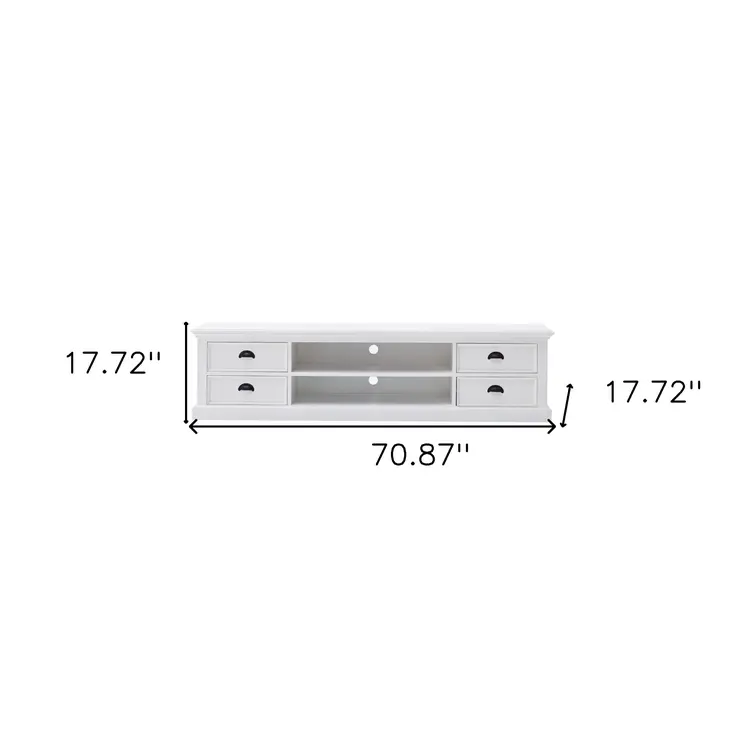 71" White Solid Wood Enclosed and Open Storage TV Stand