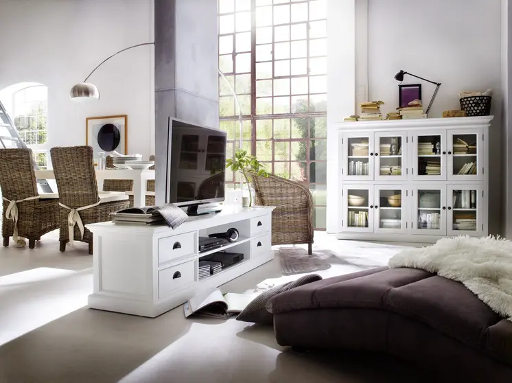 71" White Solid Wood Enclosed and Open Storage TV Stand