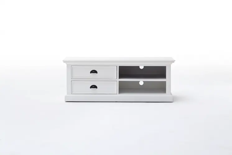47" White Solid Wood Drawers and Open Shelving Entertainment Center