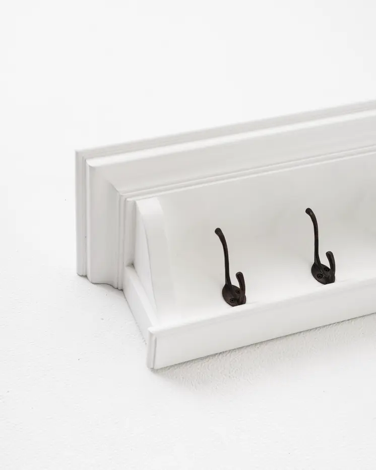 Classic White Wood Wide Four Hook Hanging Coat Rack