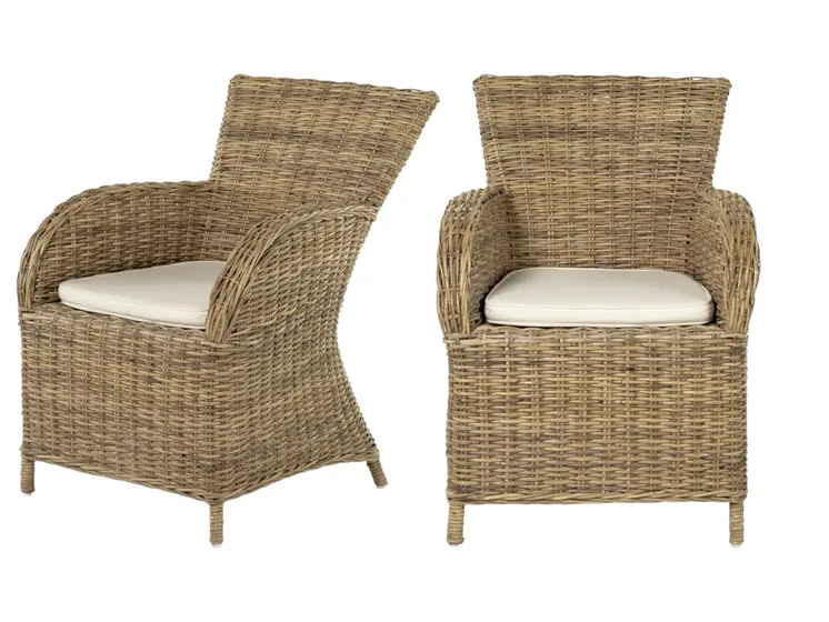 Set of Two Cream and Tan Dining Arm Chairs