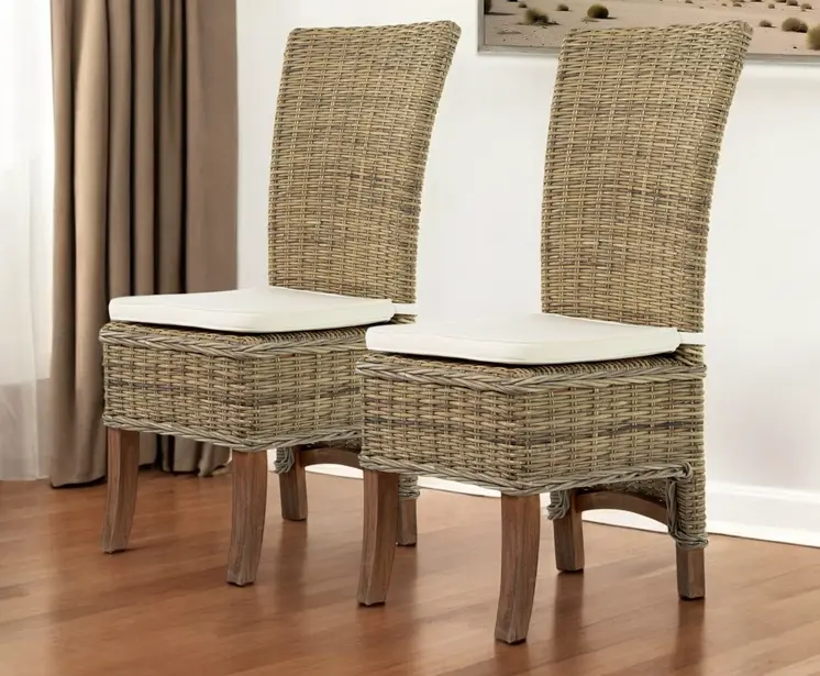 Set of Two Cream and Natural Dining Parsons Chairs