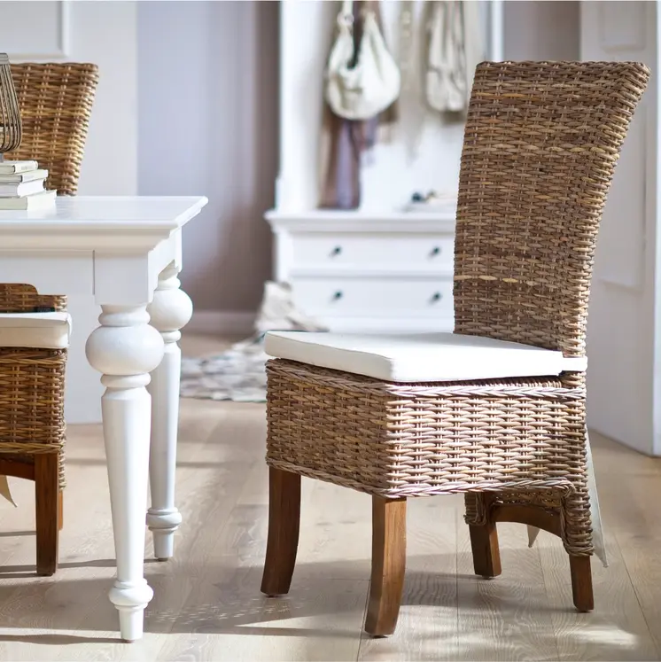 Set of Two Cream and Natural Dining Parsons Chairs