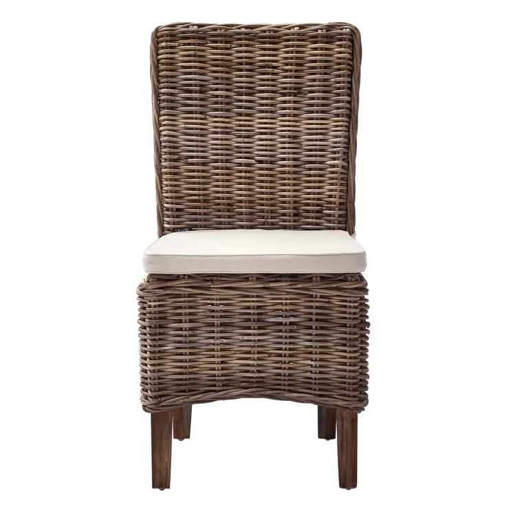 Set of Two Cream And Brown Rattan Dining Parsons Chairs