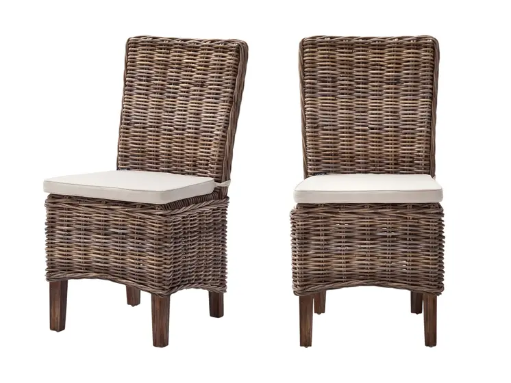 Set of Two Cream And Brown Rattan Dining Parsons Chairs