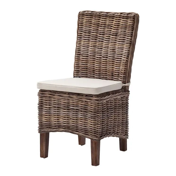 Set of Two Cream And Brown Rattan Dining Parsons Chairs