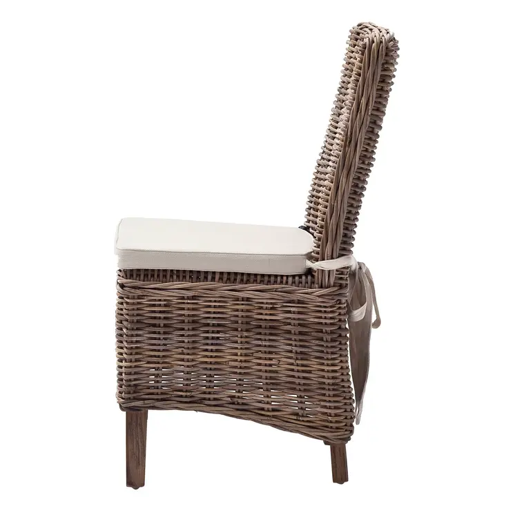 Set of Two Cream And Brown Rattan Dining Parsons Chairs