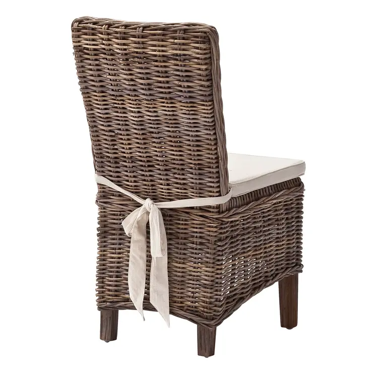 Set of Two Cream And Brown Rattan Dining Parsons Chairs