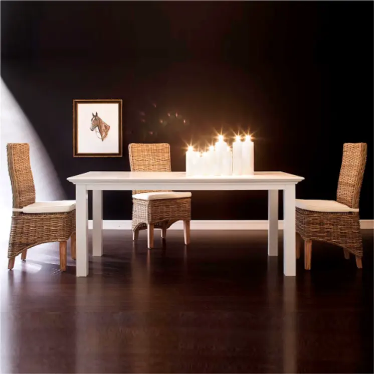 Set of Two Cream And Brown Rattan Dining Parsons Chairs